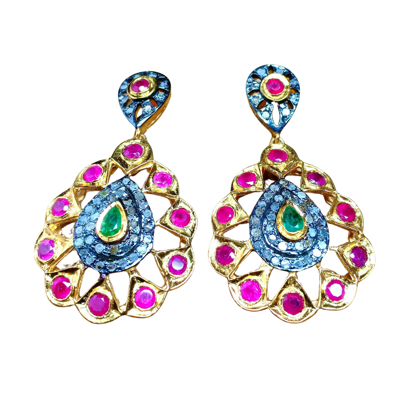 Aros Diamante pavé natural Piedra Preciosa Rubí Esmeralda Plata 925 chapado oro 18k Lunag