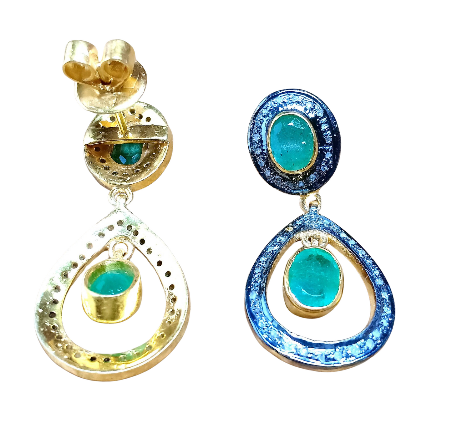 Aros Diamante pavé natural Piedra Preciosa Esmeralda Plata 925 chapado oro 18k Ri