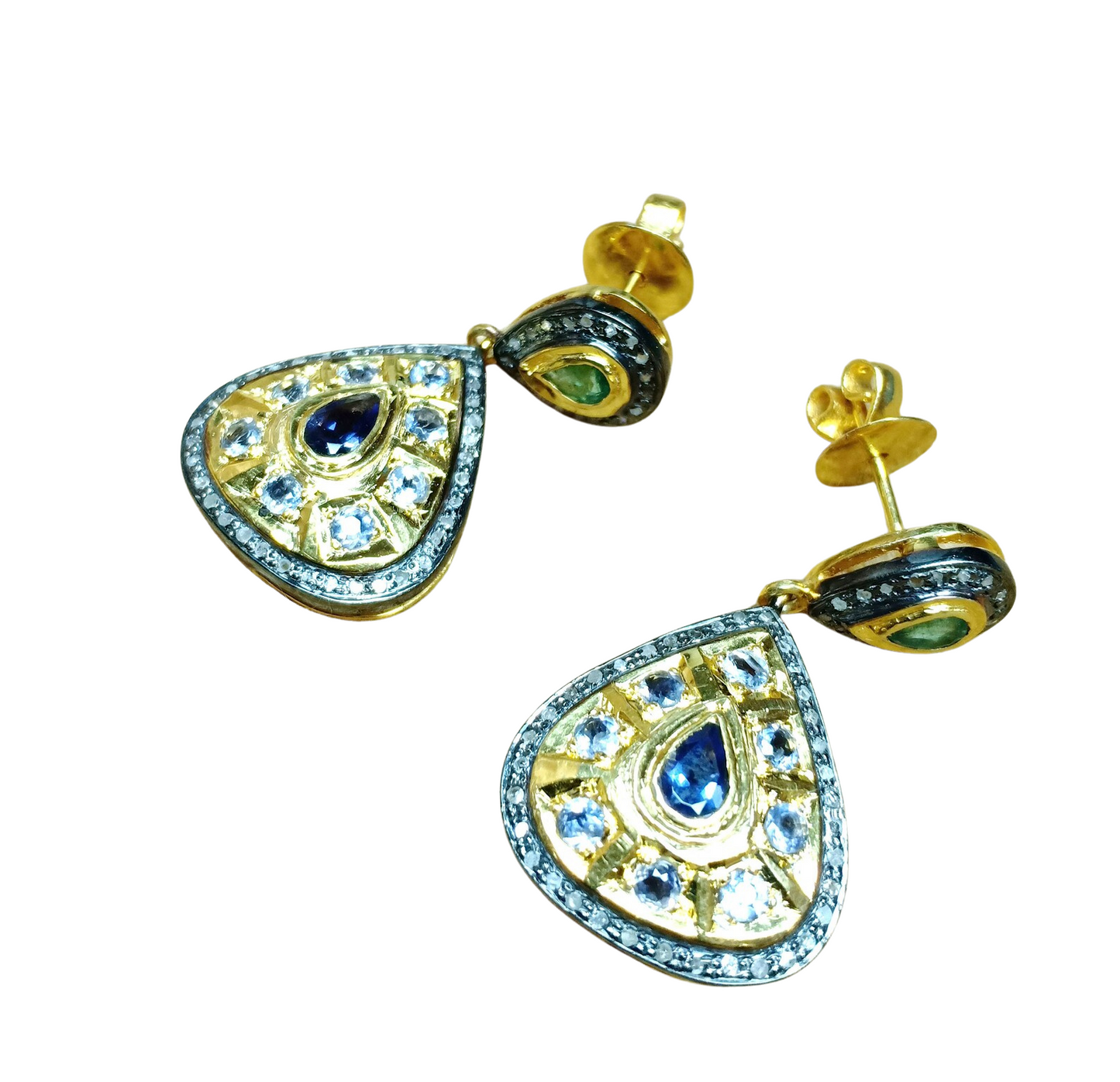 Aros Diamante pavé natural Piedra Preciosa Esmeralda Cianita Topacio Plata 925 chapado oro 18k