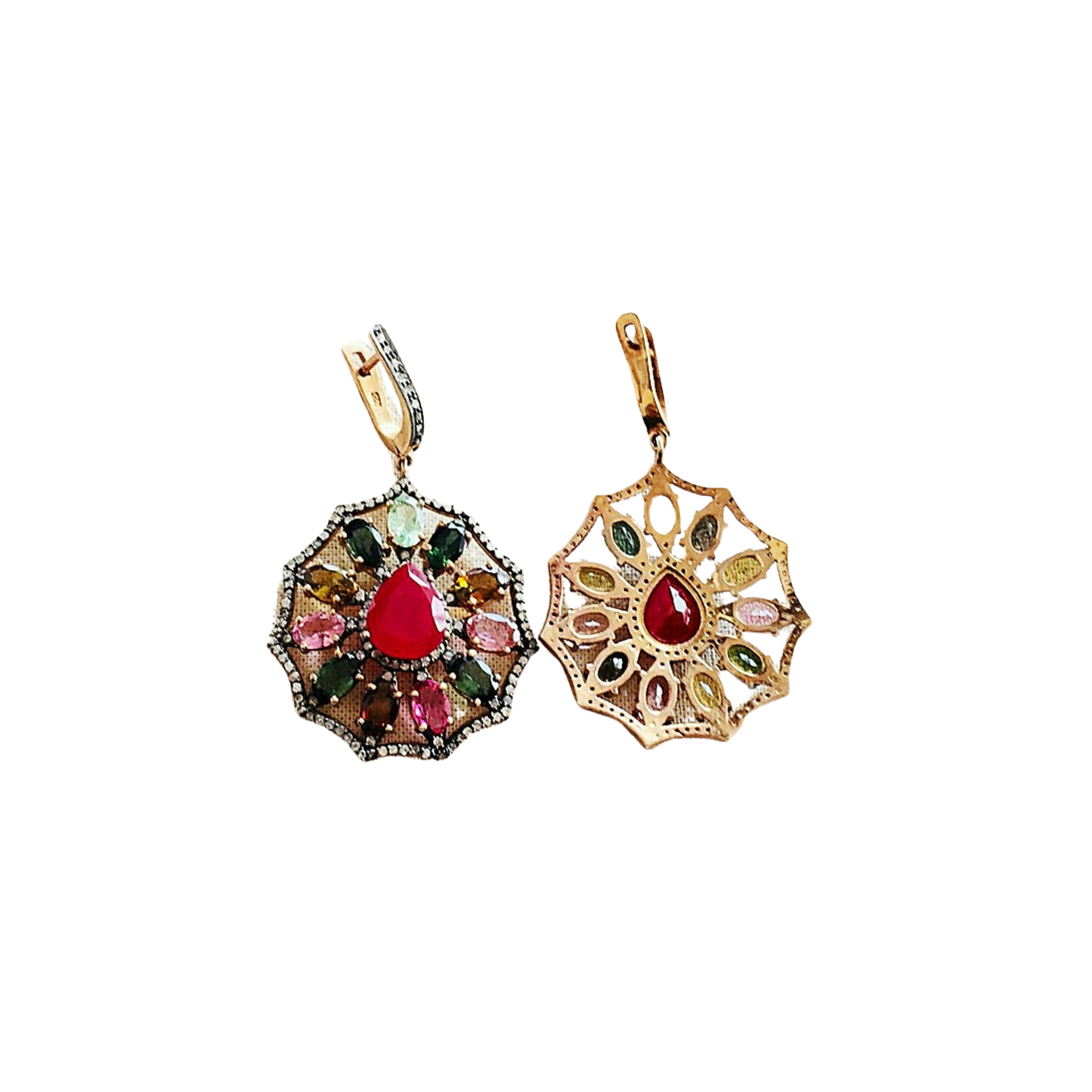 Aros Diamante pavé natural Piedra Preciosa Turmalina Rubí Plata 925 chapado oro 18k Mandata
