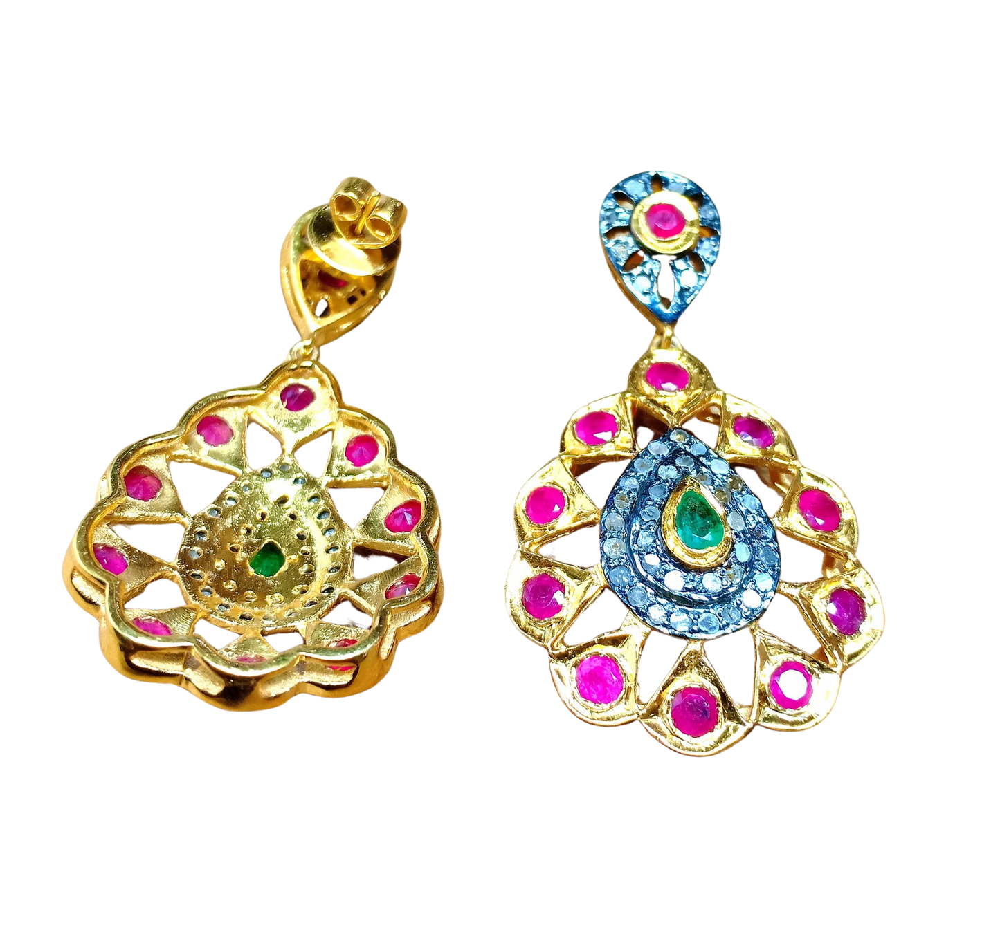 Aros Diamante pavé natural Piedra Preciosa Rubí Esmeralda Plata 925 chapado oro 18k Lunag