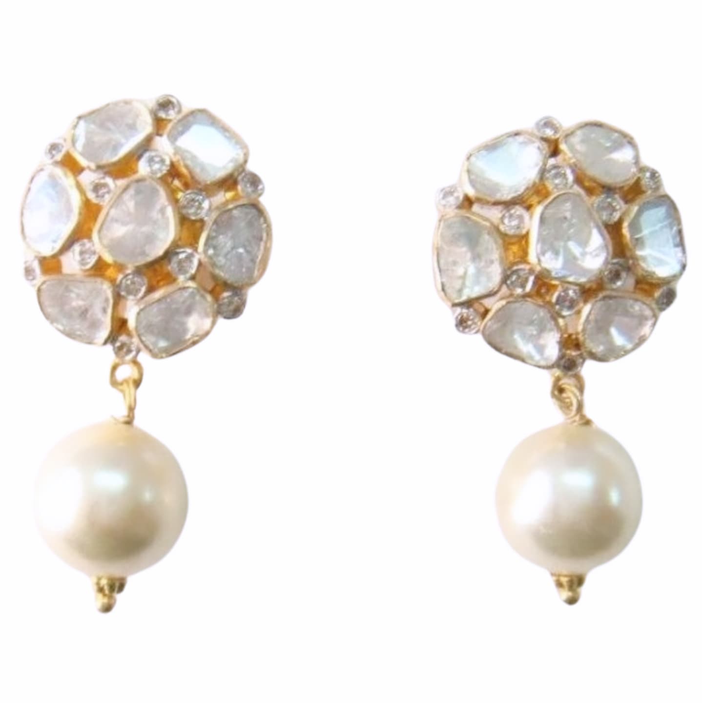 Aros Diamante Polki Pave Perla natural Plata 925 chapado oro 18k Roma