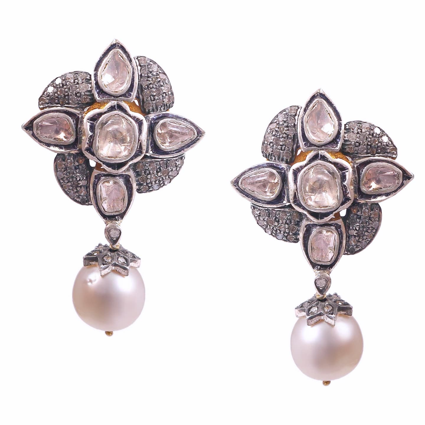 Aros Diamante Polki Pave Perla Natural Plata 925 chapado oro 18k Manaslu