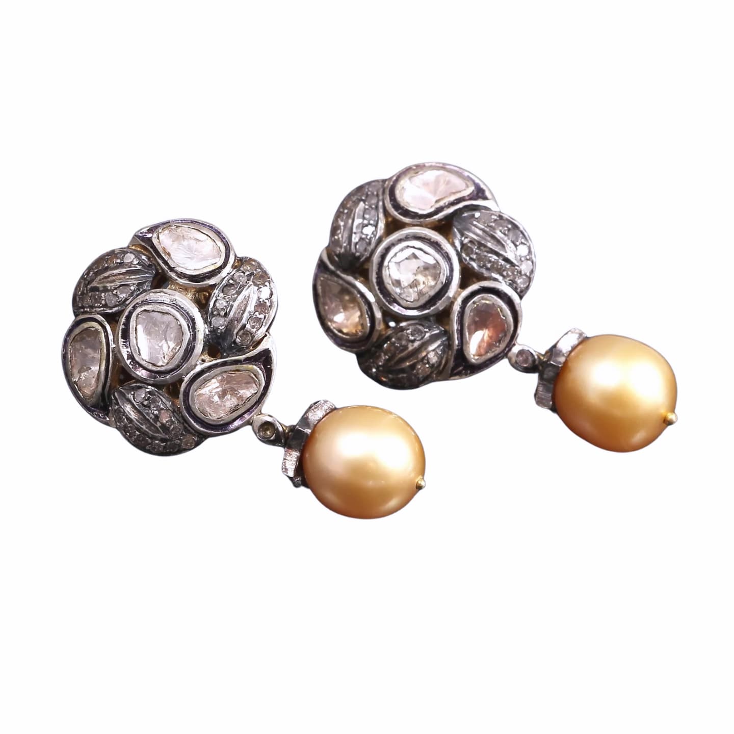 Aros Diamante Polki Pave Perla Natural Plata 925 chapado oro 18k Parbat
