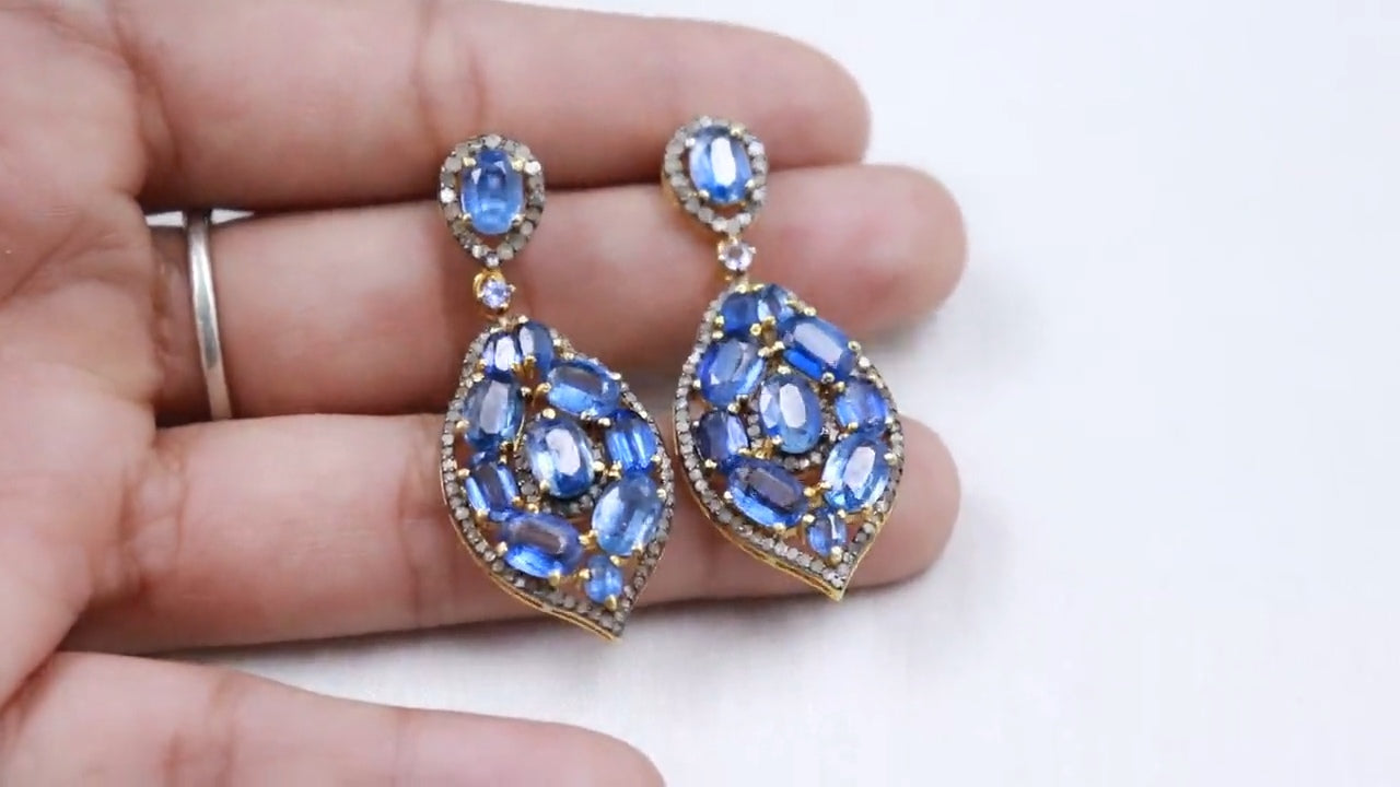 Aros Diamante pavé natural Piedra Preciosa Cianita Tanzanita Plata 925 chapado oro 18k Gasher