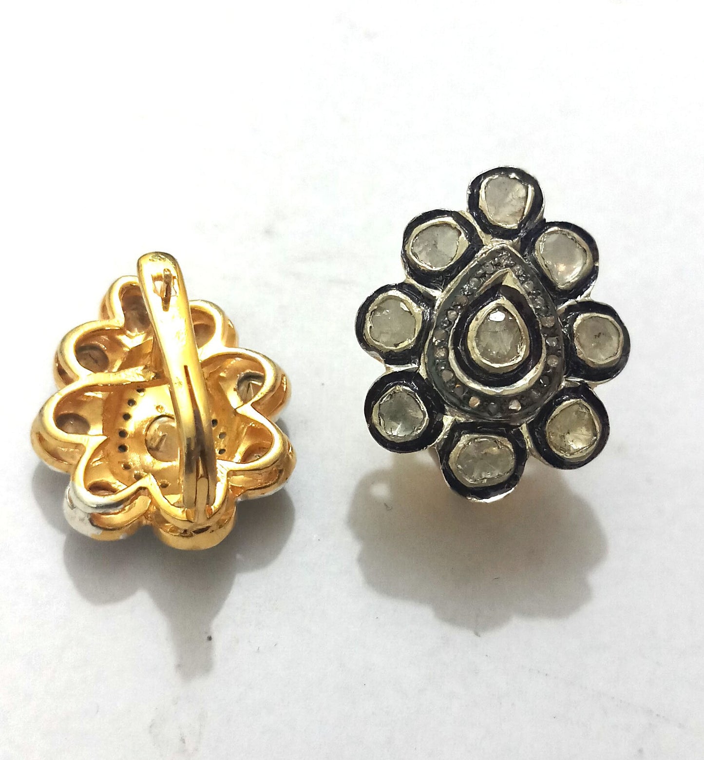 Aros Diamante Polki Pave natural doble halo Plata 925 chapado oro 18k Bose