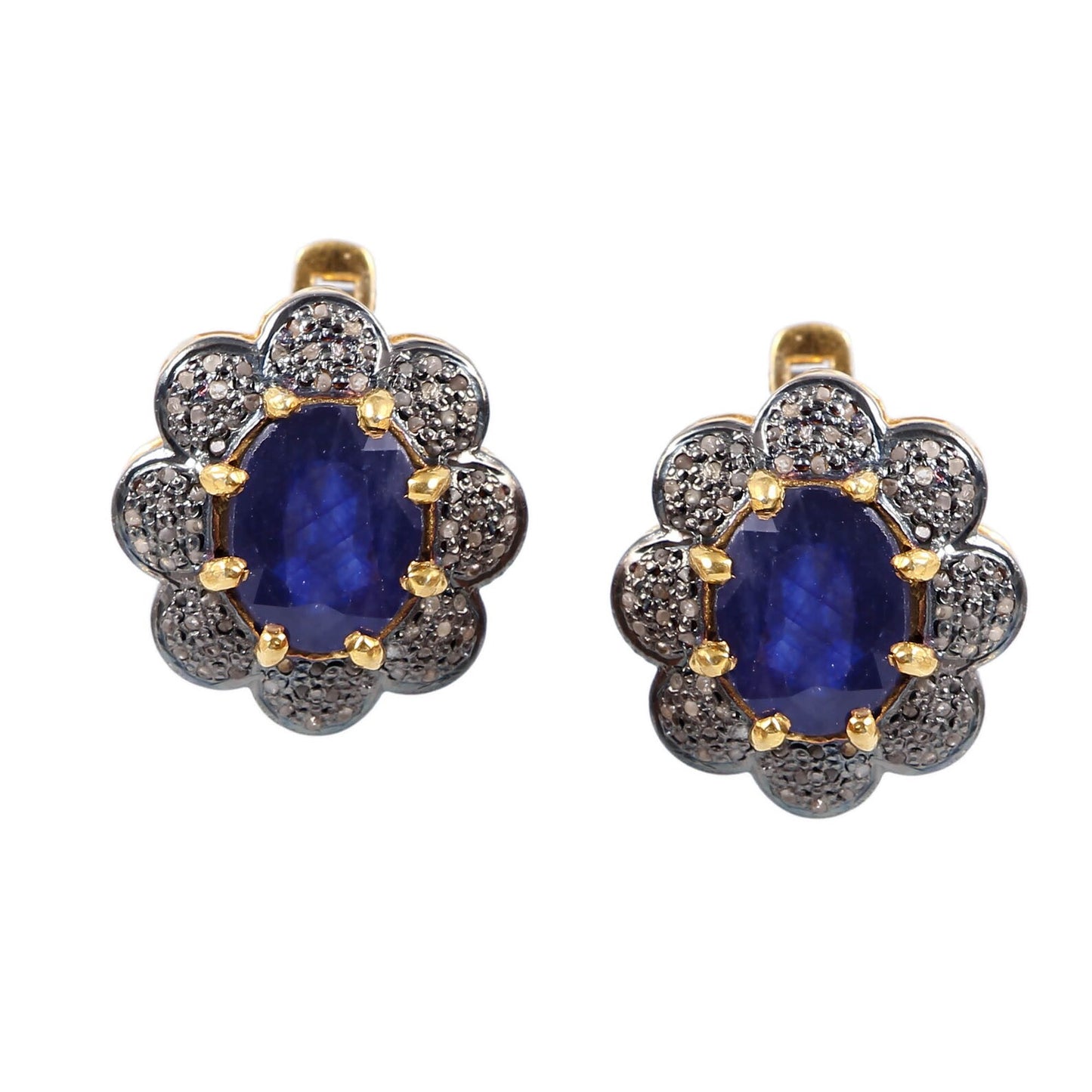 Aros Diamante pavé natural Piedra Preciosa Zafiro azul Plata 925 chapado oro 18k Pumori