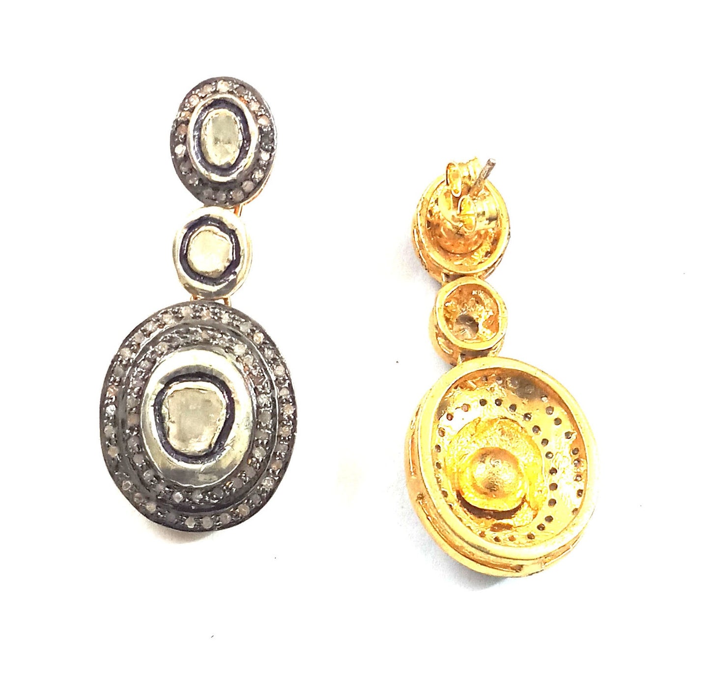 Aros Diamante Polki Pave natural doble halo Plata 925 chapado oro 18k Ali