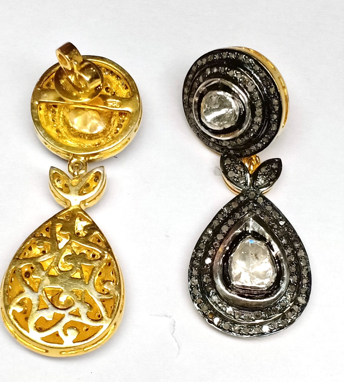 Aros Diamante Polki Pave natural Plata 925 chapado oro 18k Ámbar