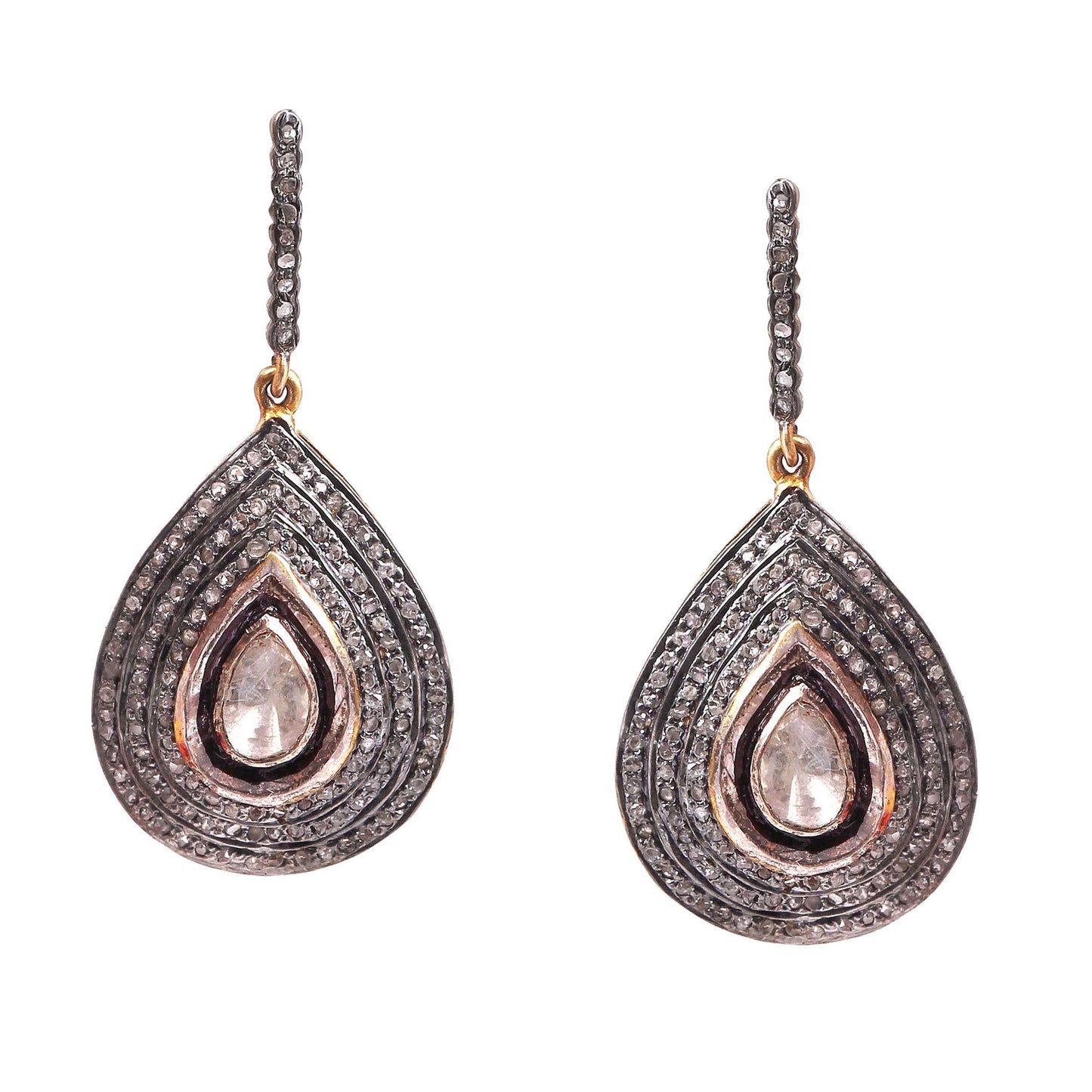 Aros Diamante Polki Pave natural gota Plata 925 chapado oro 18k Gem