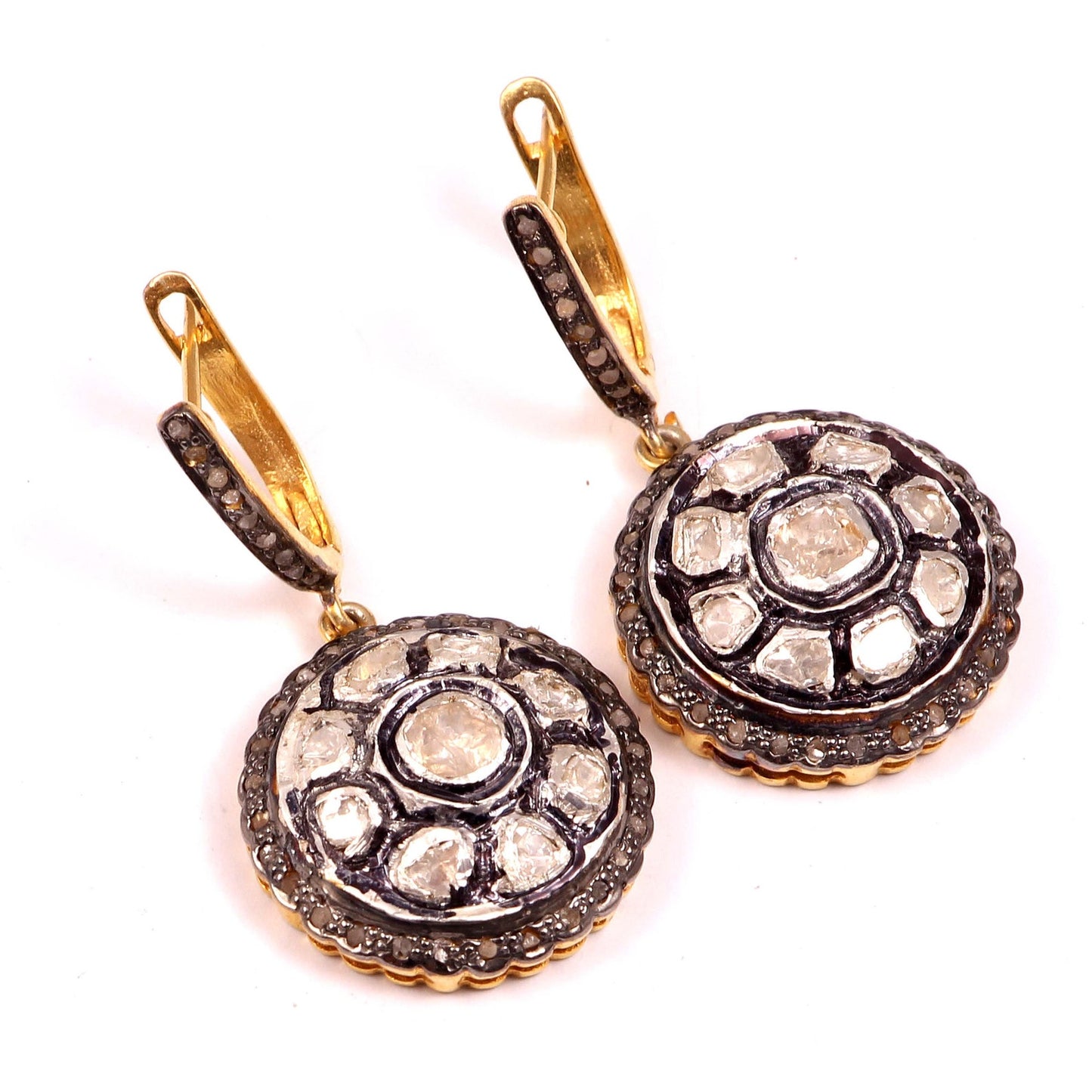 Aros Diamante Polki Pave natural doble halo Plata 925 chapado oro 18k Rou