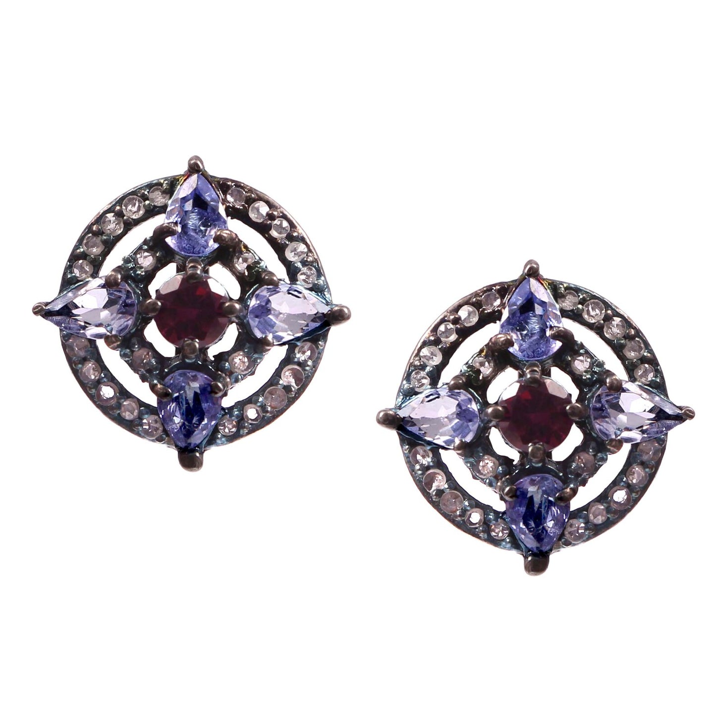 Aros Diamante pavé natural Piedra Preciosa Tanzanita Plata 925 chapado oro 18k Shisha