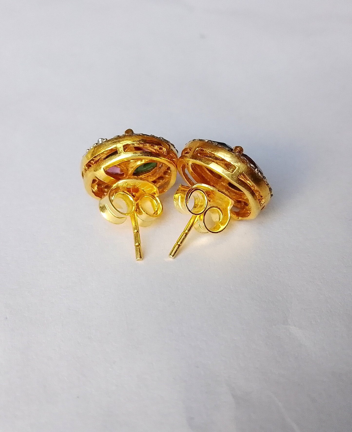 Aros Diamante pavé natural Piedra Preciosa Turmalina Plata 925 chapado oro 18k