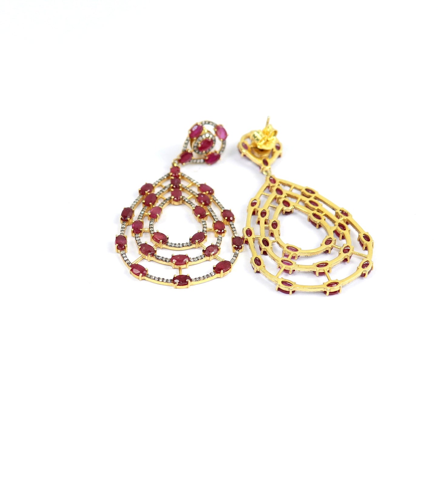 Aros Diamante pavé natural Piedra Preciosa Rubí Plata 925 chapado oro 18k Baltoro