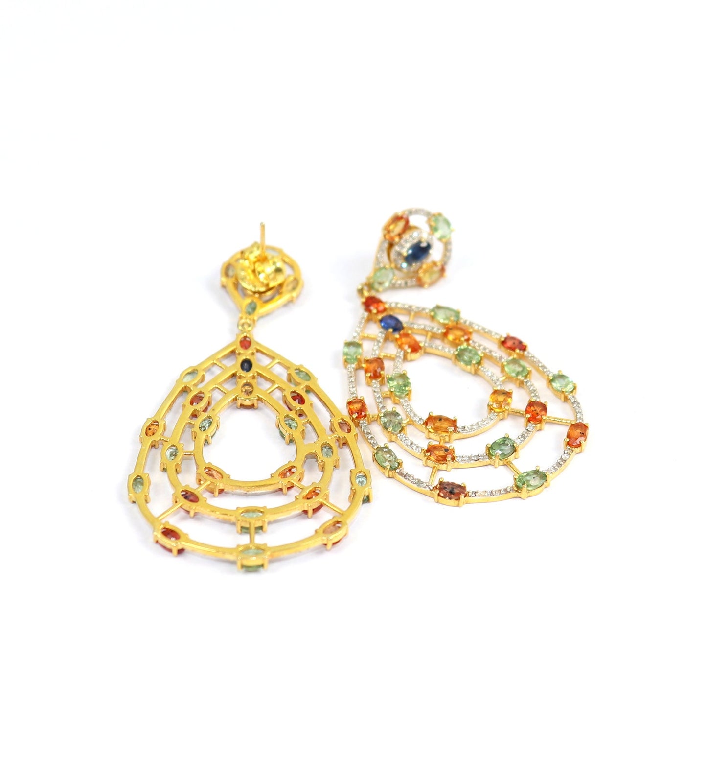 Aros Diamante pavé natural Piedra Preciosa Zafiro Colores Plata 925 chapado oro 18k Baltoro