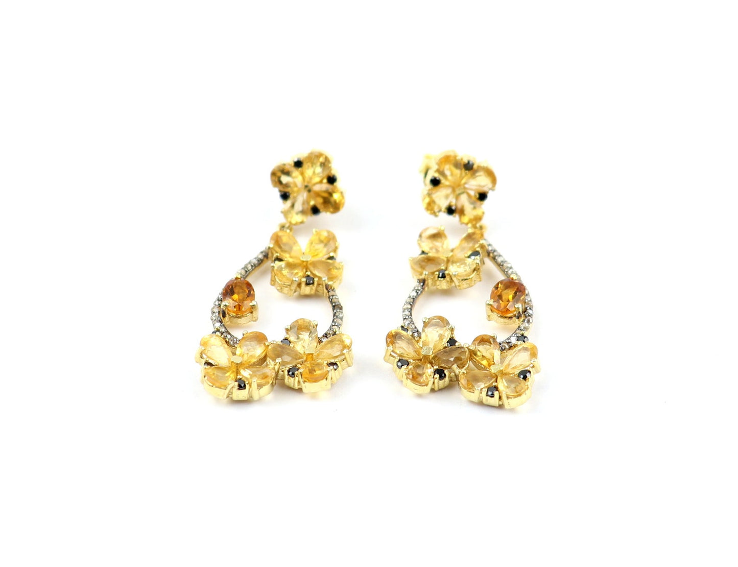 Aros Diamante pavé natural Piedra Preciosa Citrino Plata 925 chapado oro 18k Purna