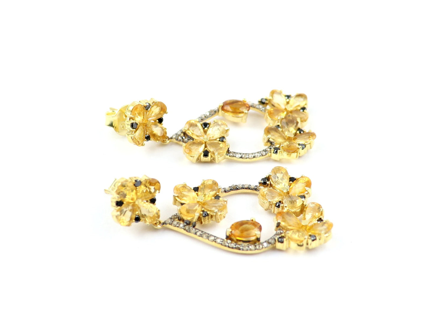 Aros Diamante pavé natural Piedra Preciosa Citrino Plata 925 chapado oro 18k Purna