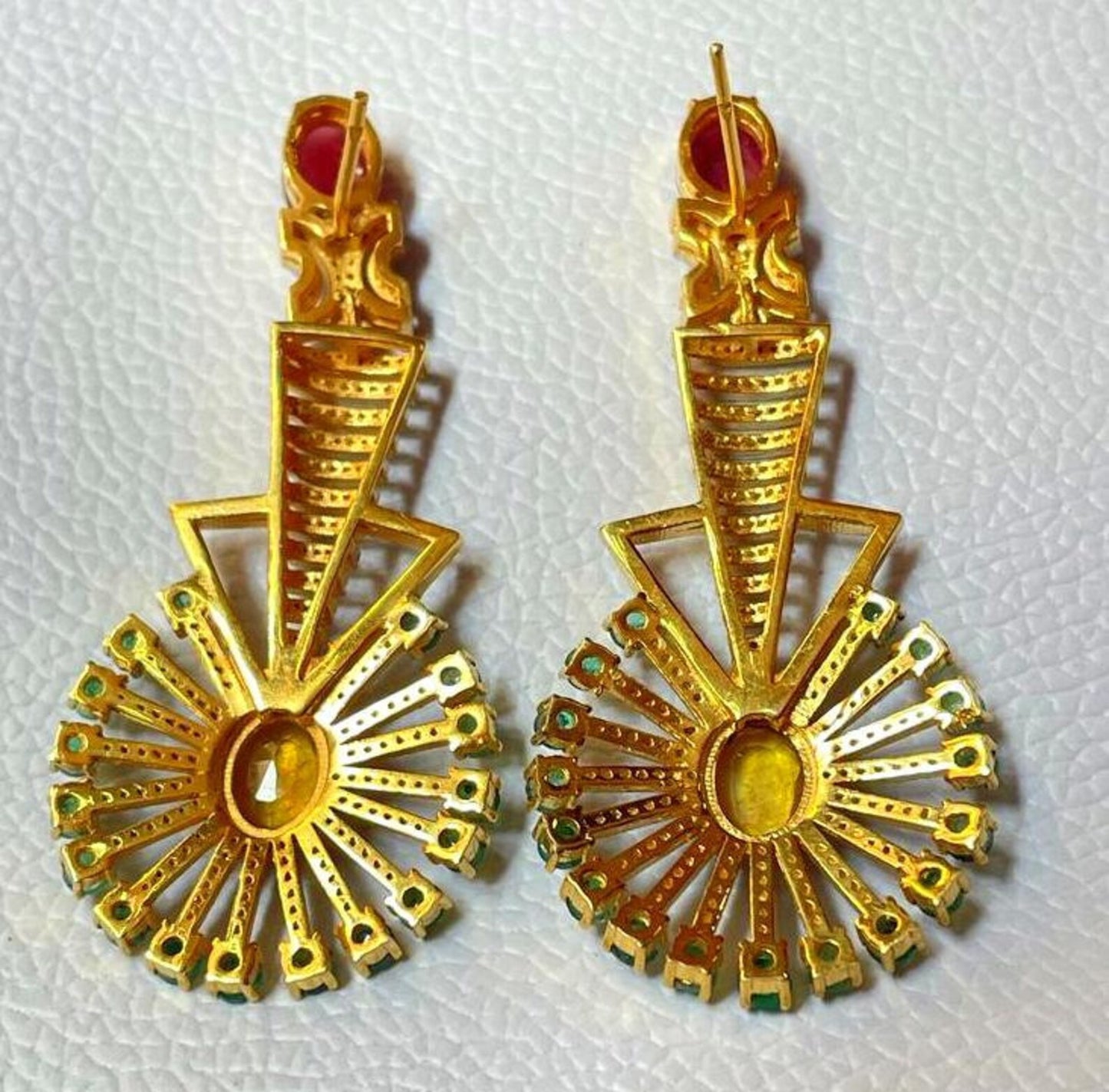 Aros Diamante pavé natural Piedra Preciosa Esmeralda Rubí Citrino Plata 925 chapado oro 18k Ailam