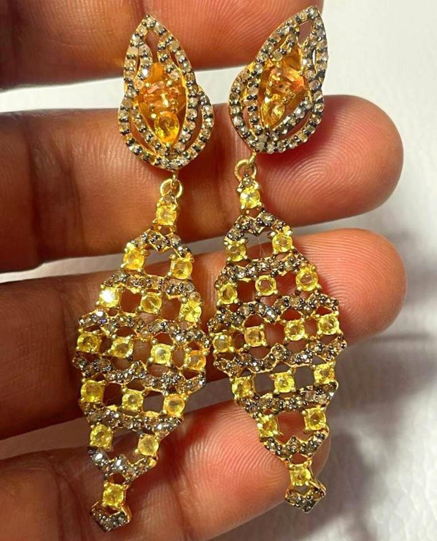 Aros Diamante pavé natural Piedra Preciosa Citrino Plata 925 chapado oro 18k Peak