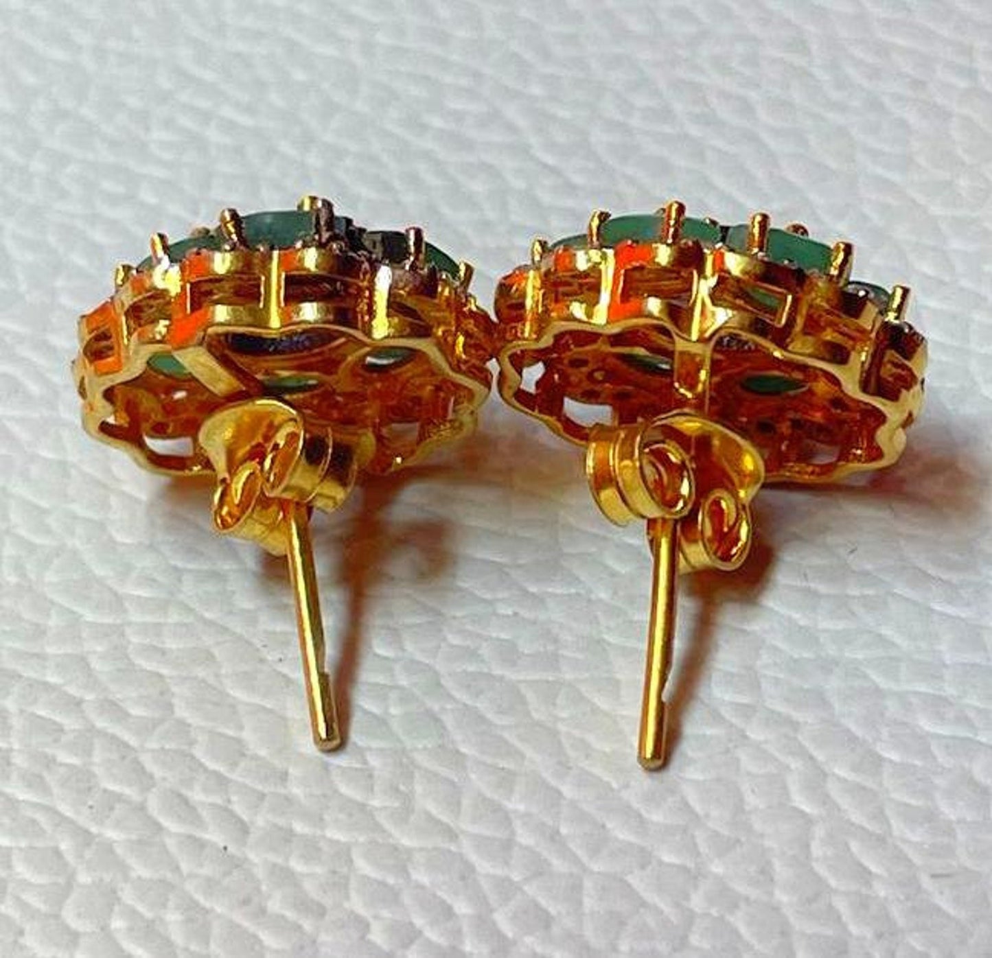 Aros Diamante pavé natural Piedra Preciosa Esmeralda Cianita Plata 925 chapado oro 18k Hispar