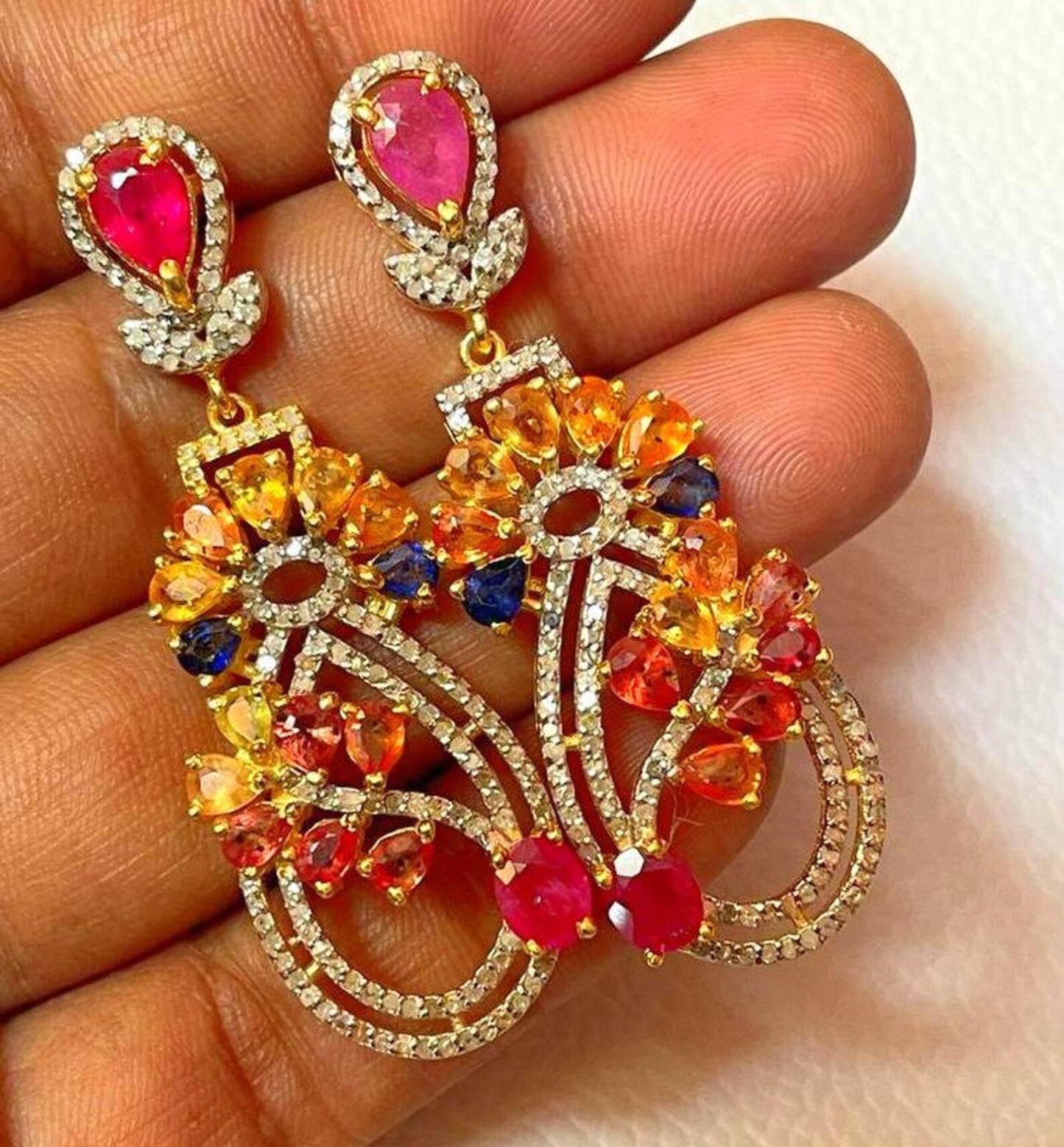 Aros Diamante pavé natural Piedra Preciosa Rubí Zafiro Citrino Plata 925 chapado oro 18k Batura