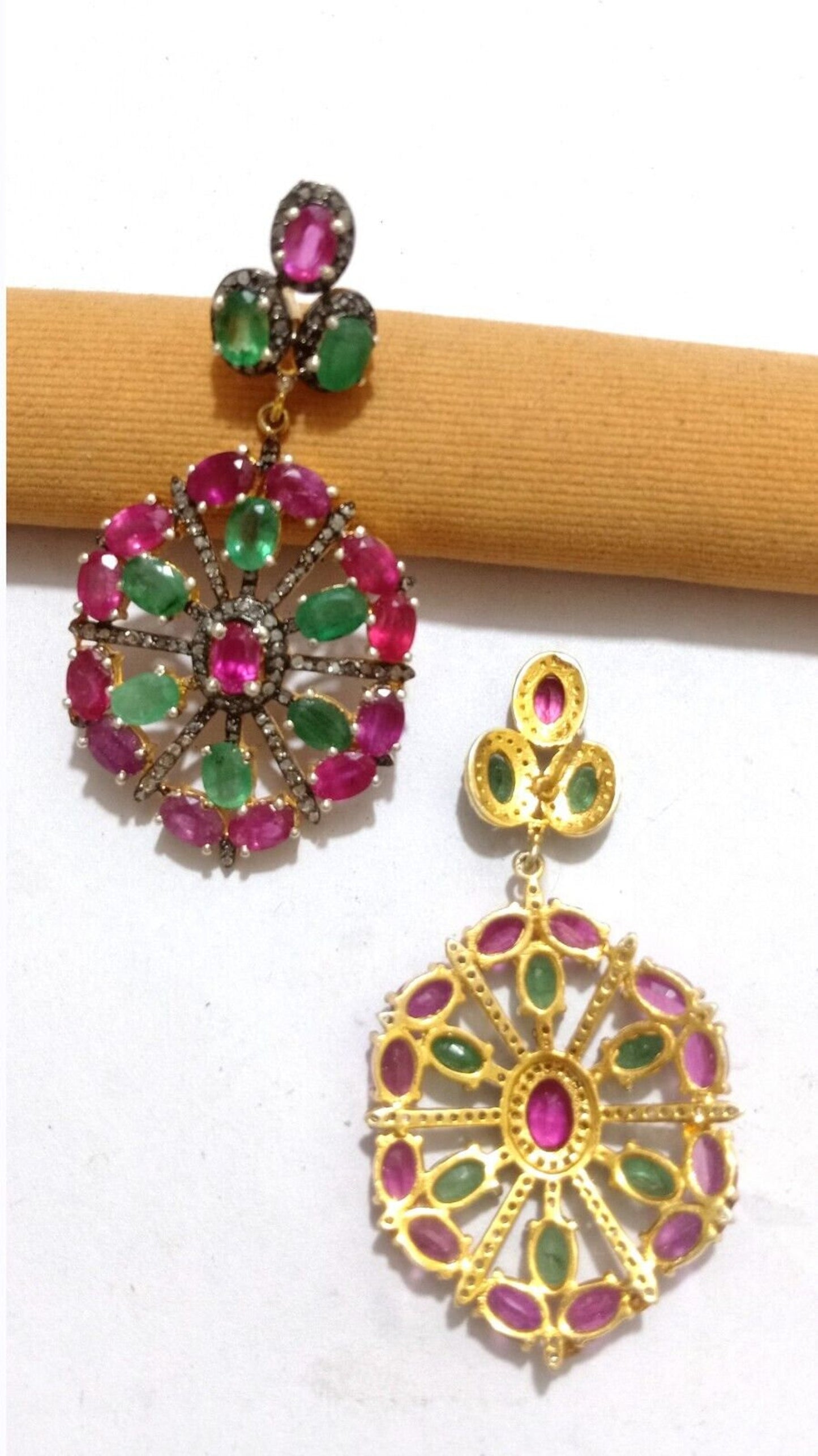 Aros Diamante pavé natural Piedra Preciosa Esmeralda Rubí Plata 925 chapado oro 18k Panma