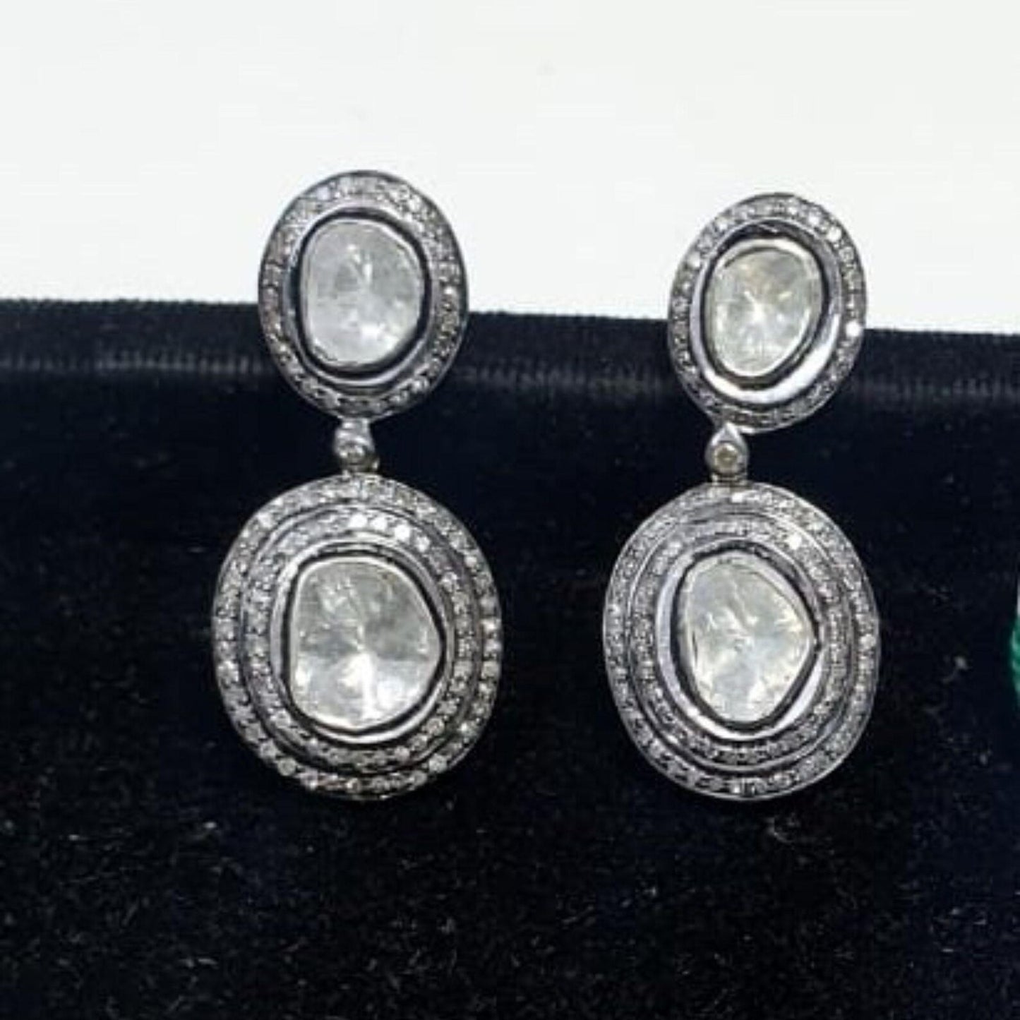 Aros Diamante Polki Pave natural doble halo Plata 925 chapado oro 18k Elbi