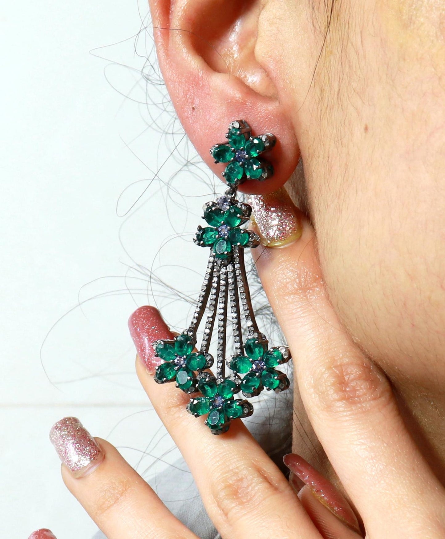 Aros Diamante pavé natural Piedra Preciosa Esmeralda Cianita Plata 925 chapado oro 18k Machha