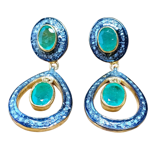 Aros Diamante pavé natural Piedra Preciosa Esmeralda Plata 925 chapado oro 18k Ri