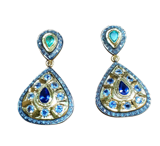Aros Diamante pavé natural Piedra Preciosa Esmeralda Cianita Topacio Plata 925 chapado oro 18k