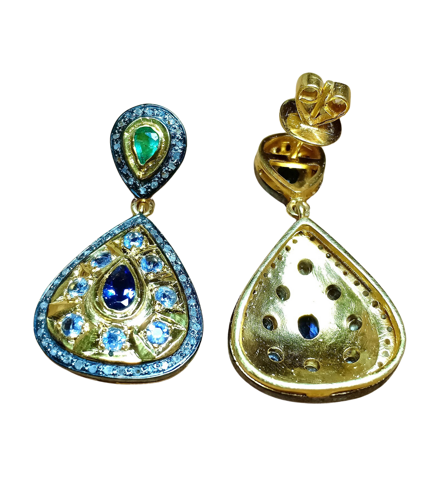 Aros Diamante pavé natural Piedra Preciosa Esmeralda Cianita Topacio Plata 925 chapado oro 18k