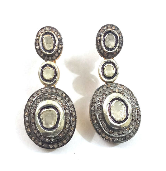 Aros Diamante Polki Pave natural doble halo Plata 925 chapado oro 18k Ali