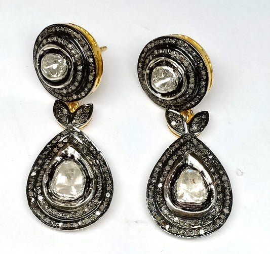 Aros Diamante Polki Pave natural Plata 925 chapado oro 18k Ámbar