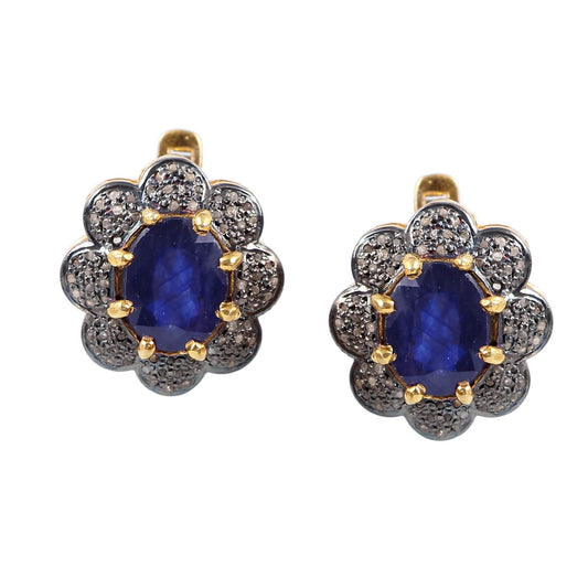 Aros Diamante pavé natural Piedra Preciosa Zafiro azul Plata 925 chapado oro 18k Pumori