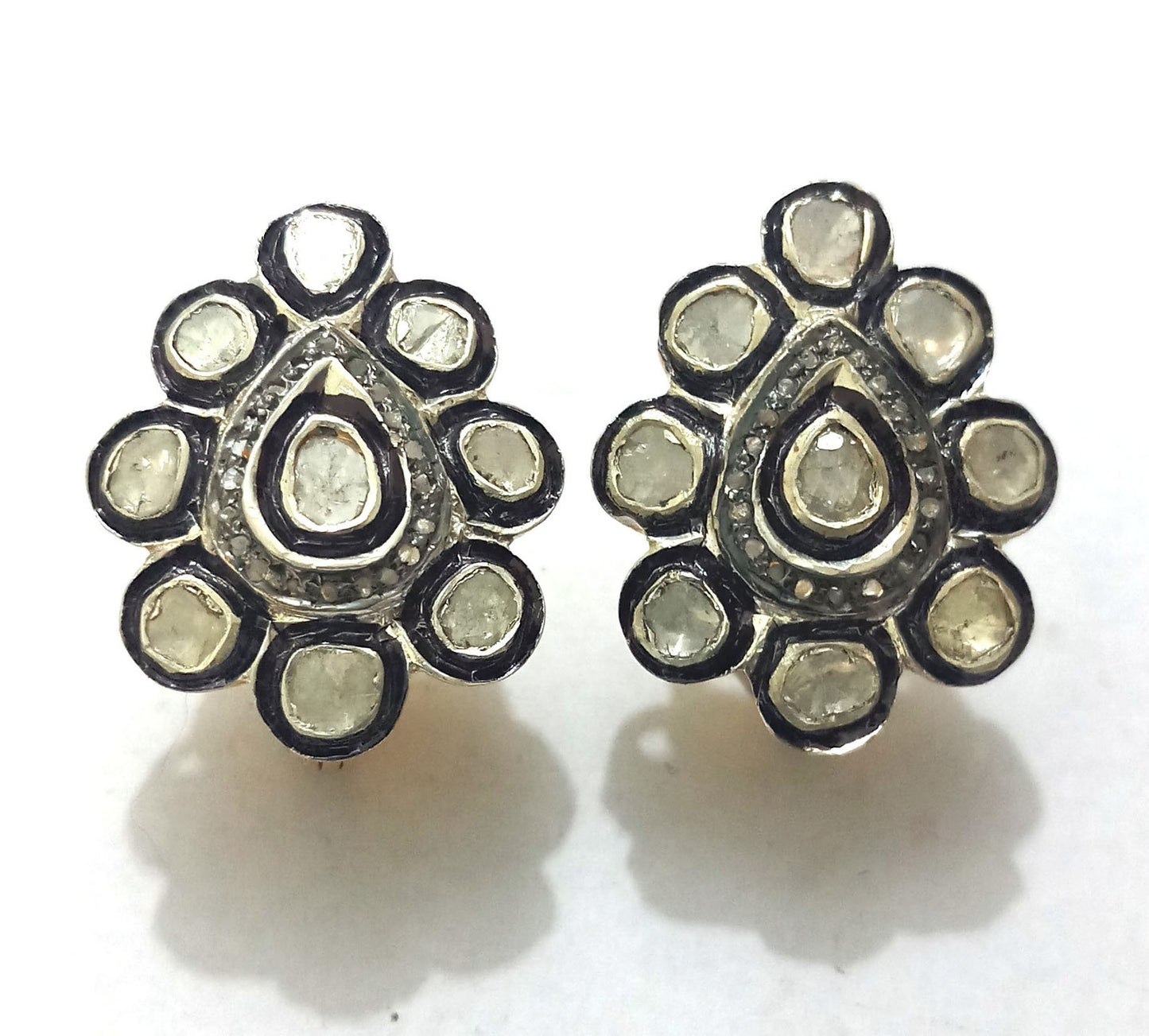 Aros Diamante Polki Pave natural doble halo Plata 925 chapado oro 18k Bose