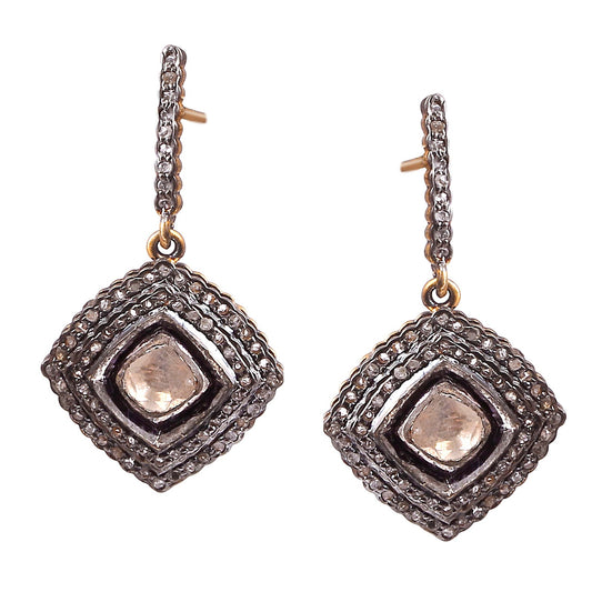 Aros Diamante Polki Pave natural doble halo, Plata 925 chapado oro 18k Iza