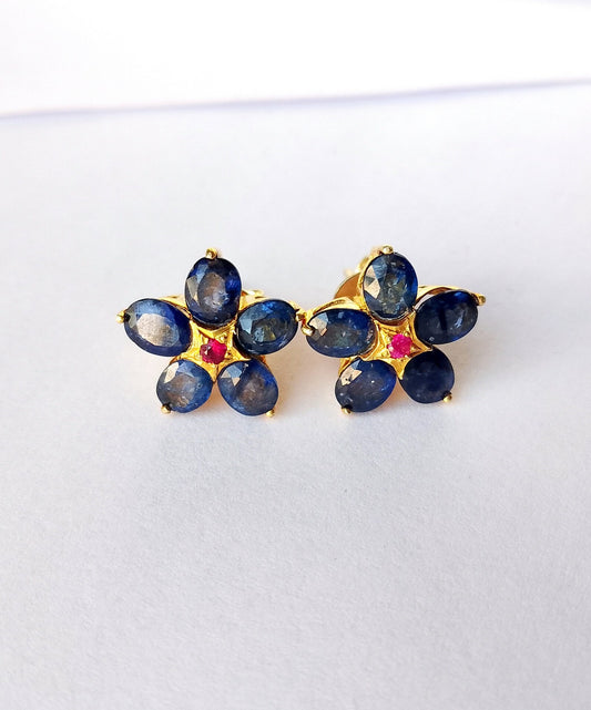 Aros Piedra Preciosa Rubí Zafiro azul Plata 925 chapado oro 18k Kang
