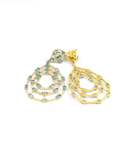 Aros Diamante pavé natural Piedra Preciosa Topacio Suizo Plata 925 chapado oro 18k Baltoro