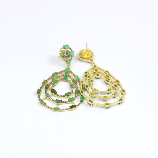 Aros Diamante pavé natural Piedra Preciosa Esmeralda Plata 925 chapado oro 18k Baltoro