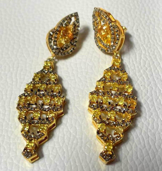Aros Diamante pavé natural Piedra Preciosa Citrino Plata 925 chapado oro 18k Peak