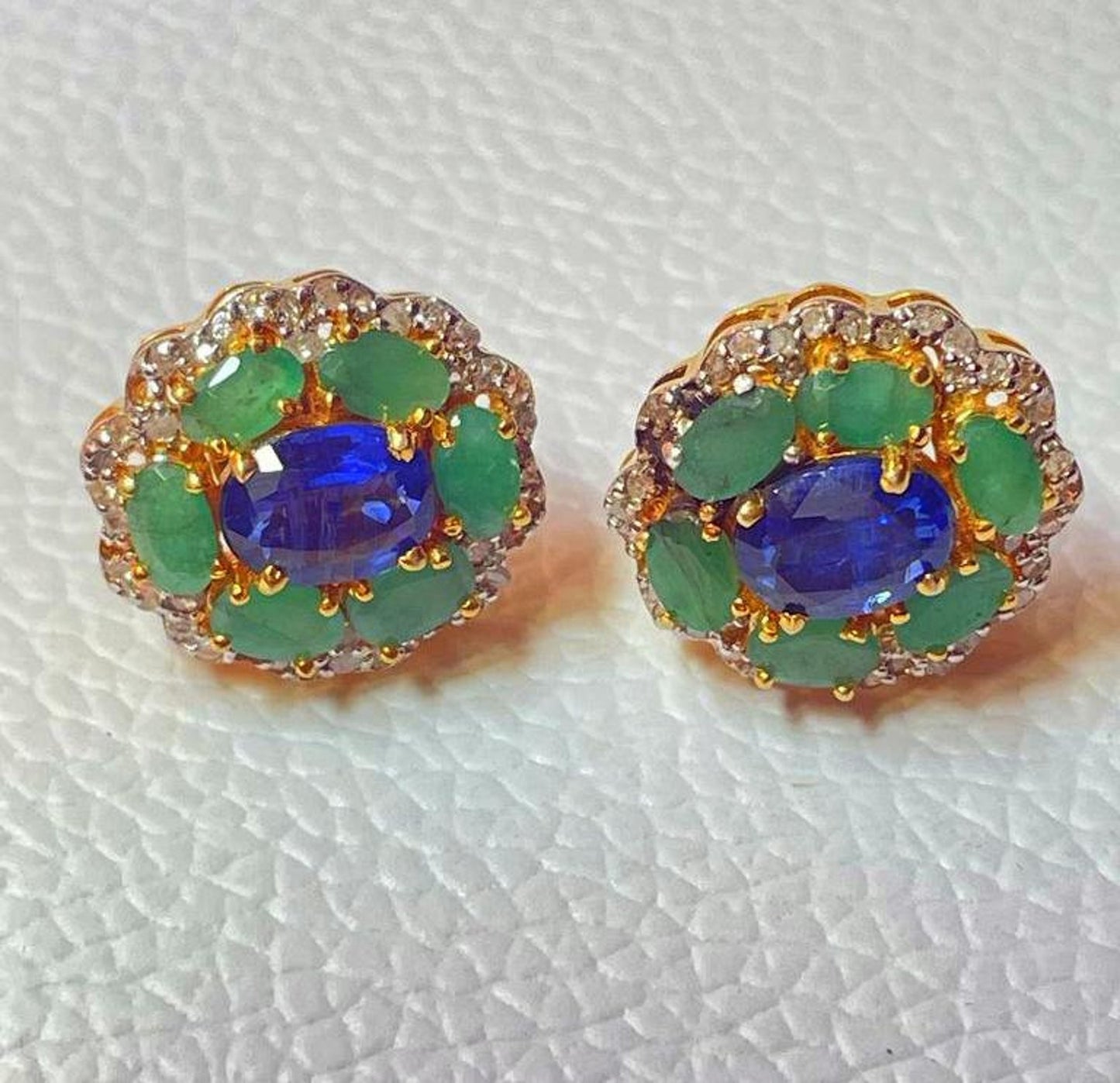 Aros Diamante pavé natural Piedra Preciosa Esmeralda Cianita Plata 925 chapado oro 18k Hispar