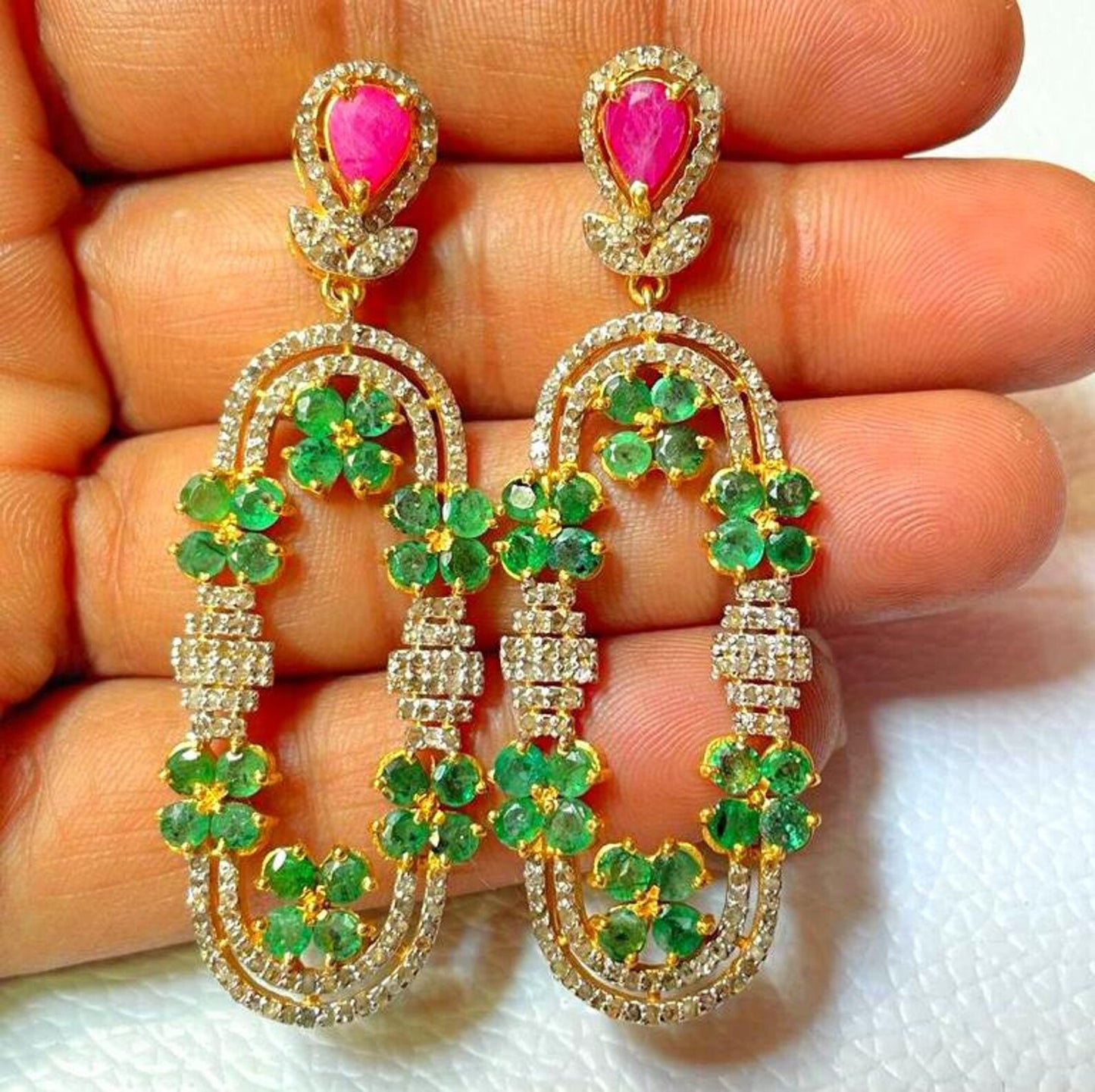 Aros Diamante pavé natural Piedra Preciosa Esmeralda Rubí Plata 925 chapado oro 18k Naula