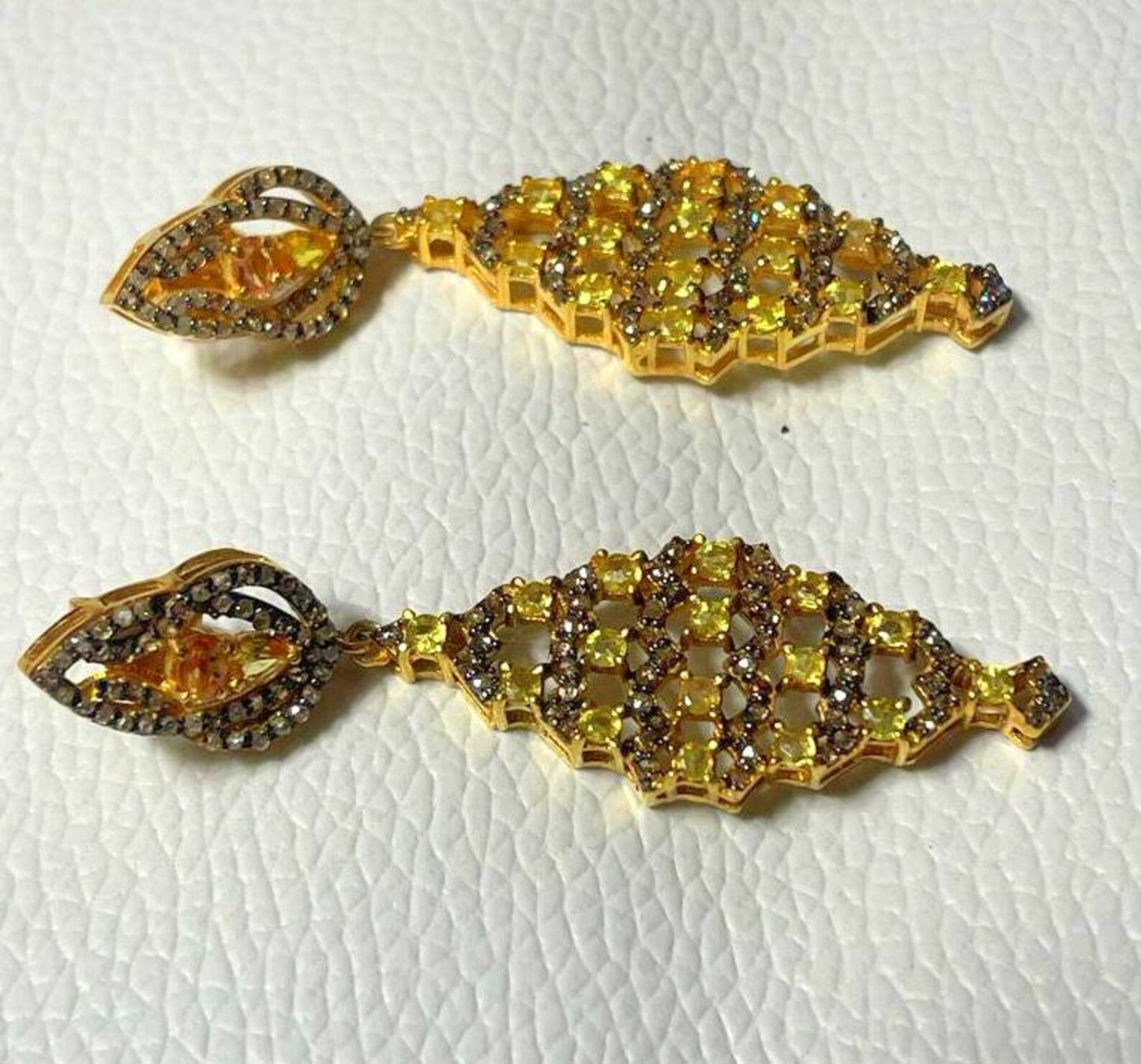 Aros Diamante pavé natural Piedra Preciosa Citrino Plata 925 chapado oro 18k Peak