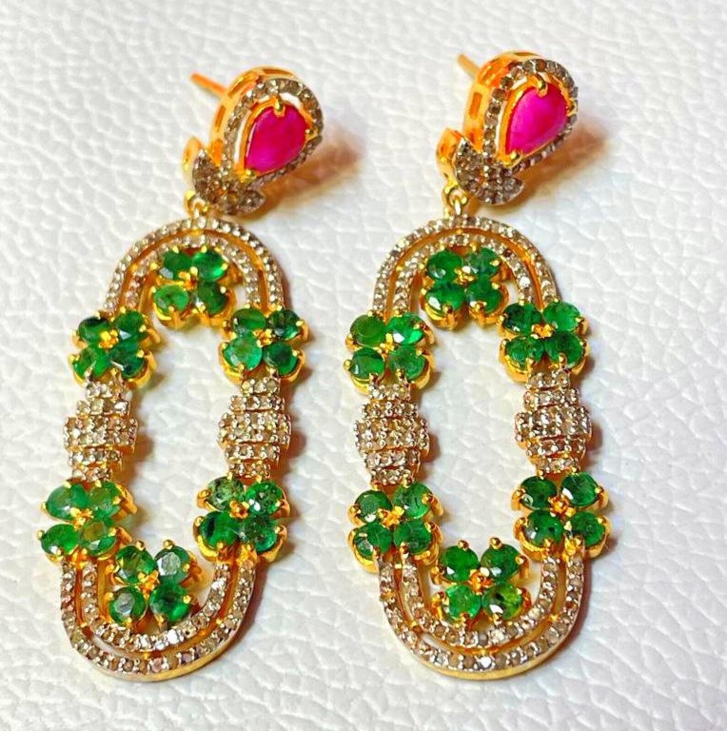 Aros Diamante pavé natural Piedra Preciosa Esmeralda Rubí Plata 925 chapado oro 18k Naula