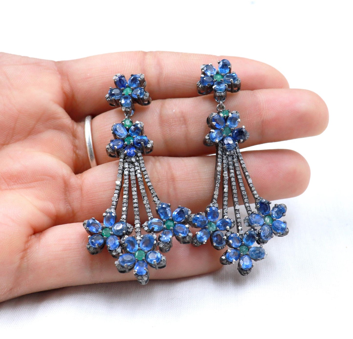 Aros Diamante pavé natural Piedra Preciosa Cianita Esmeralda Plata 925 chapado oro 18k Machha