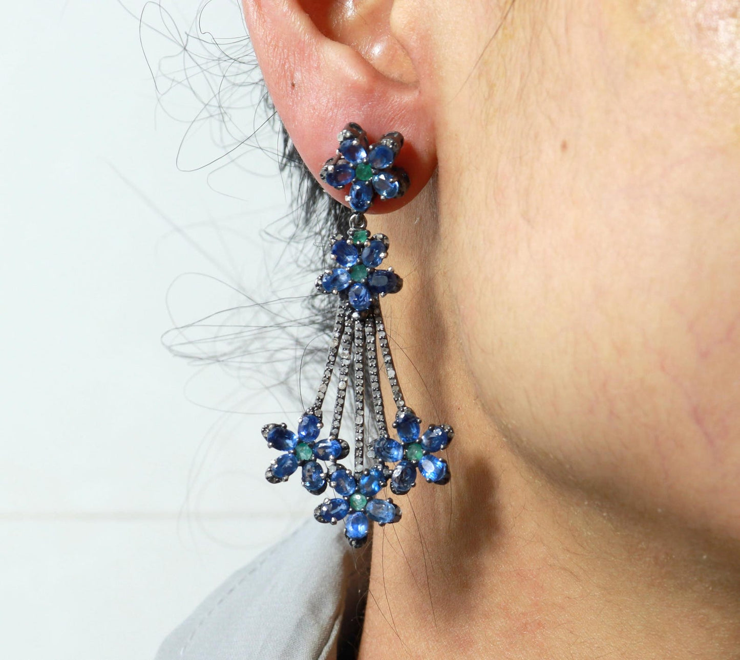 Aros Diamante pavé natural Piedra Preciosa Cianita Esmeralda Plata 925 chapado oro 18k Machha