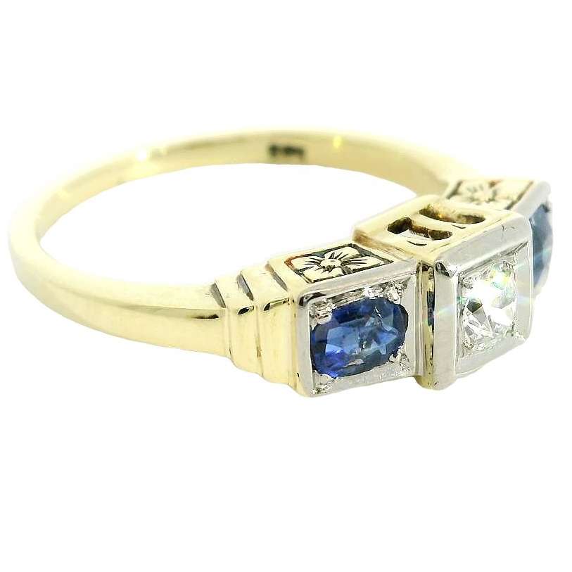 Zafiro azul y diamante Vintage Art Cabañeros