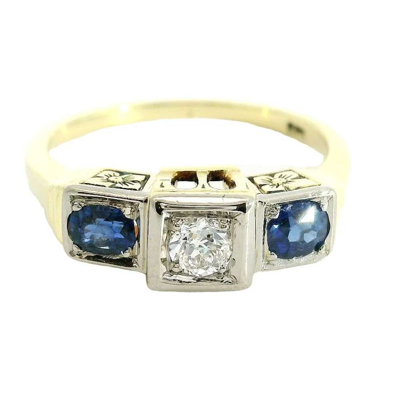 Zafiro azul y diamante Vintage Art Cabañeros